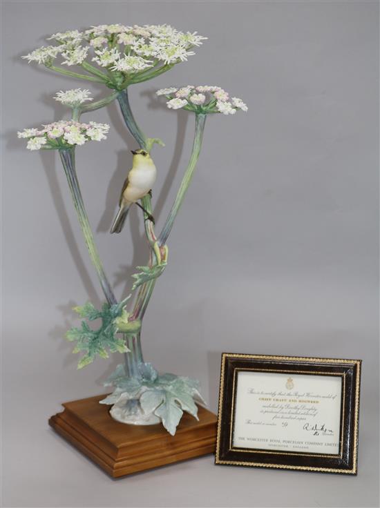 A Royal Worcester Chiff Chaff and Hogweed limited edition model by Dorothy Doughty, with certificate
